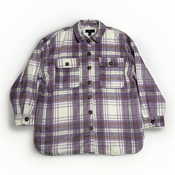 Forever 21 Plus Shacket Womens Size 2X Purple Brushed Plaid Wool Blend Jacket - Picture 1 of 11